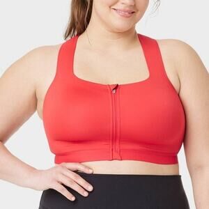 All in Motion Women’s High Support Sculpt Zip Front Sports Bra Red 42DD (2XL)